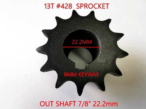 13T 428 CHAIN SPROCKET OUTPUT SHAFT 22.2mm 9HP ENGINE WET CLUTCH GO KART