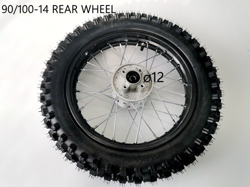 90/100- 14" Inch Rear Back Wheel Rim + Knobby Tyre Tire PIT PRO Dirt Bike 12mm
