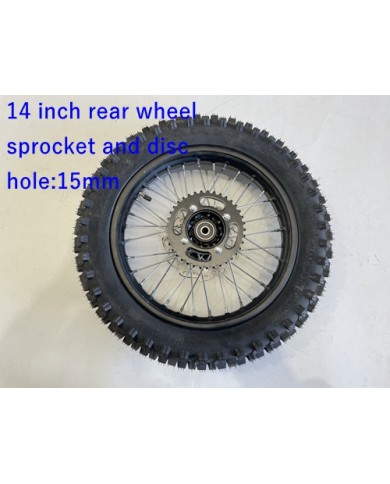 12mm 90/100-14 14" Inch Rear Wheel Rim Disc Sprocket Knobby Tyre Dirt Bike