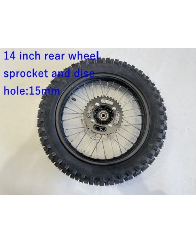 15mm  90/100-14 14" Inch Rear Wheel Rim Disc Sprocket Knobby Tyre  Dirt Bike 15mm  90/100-14 14" Inch Rear Wheel Rim Disc Sprocket Knobby Tyre  Dirt Bike