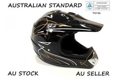 BLACK HELMET ADULT MOTOR BIKE QUAD ATV KART BUGGY AUSTRALIAN STANDARD OFFROAD