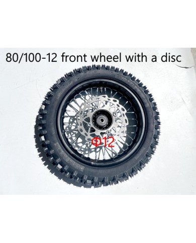 80/100-12 FRONT WHEEL KNOBBY TYRE +TUBE WITH DISC 12 INCH 12mm hole DIRT BIKE TRAIL BIKE