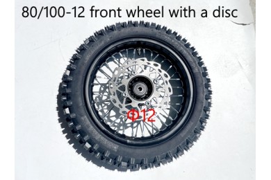80/100-12 FRONT WHEEL KNOBBY TYRE +TUBE WITH DISC 12 INCH 12mm hole DIRT BIKE TRAIL BIKE
