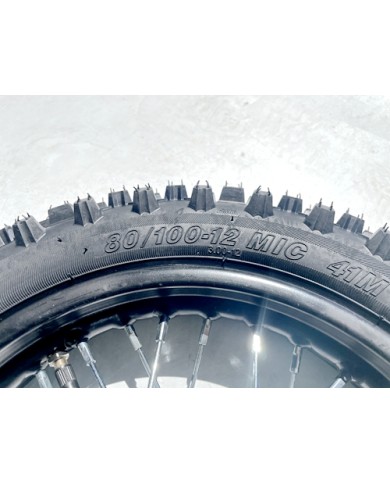 80/100-12 FRONT WHEEL KNOBBY TYRE +TUBE WITH DISC 12 INCH 12mm hole DIRT BIKE TRAIL BIKE