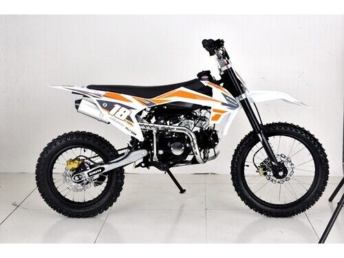 125cc Dirt Bike, Pit Motor, Motocross Pro, Electric Start, 14/17 Big Wheel in Dingo Orange