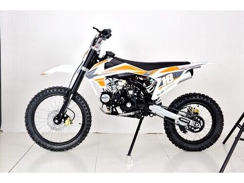125cc Dirt Bike, Pit Motor, Motocross Pro, Electric Start, 14/17 Big Wheel in Dingo Orange