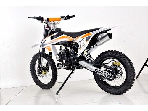 125cc Dirt Bike, Pit Motor, Motocross Pro, Electric Start, 14/17 Big Wheel in Dingo Orange