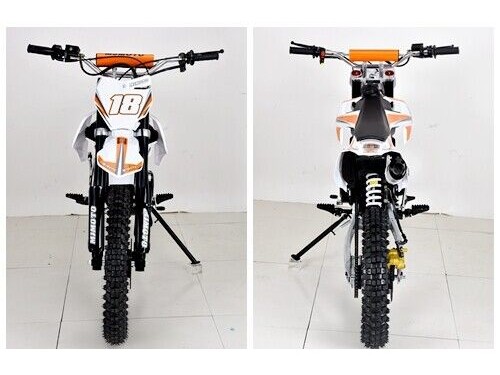 125cc Dirt Bike, Pit Motor, Motocross Pro, Electric Start, 14/17 Big Wheel in Dingo Orange