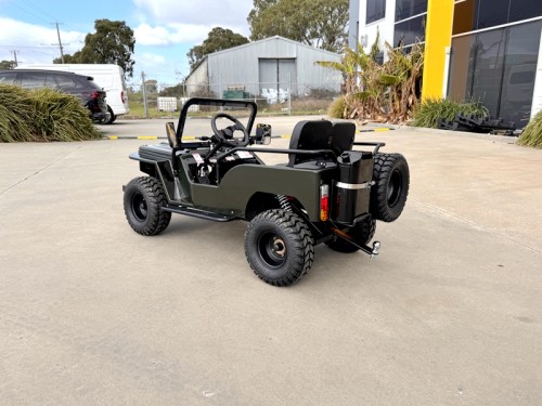 Mini Willys Jeep 1kW 48V Electric Ride On Buggy 2 Seater Kids/Teens Army Green