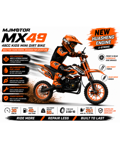 MX49 49CC DIRT BIKE KIDS PEE WEE MOTORCYCLE ATV 50CC HYDRAULIC BRAKES ORANGE