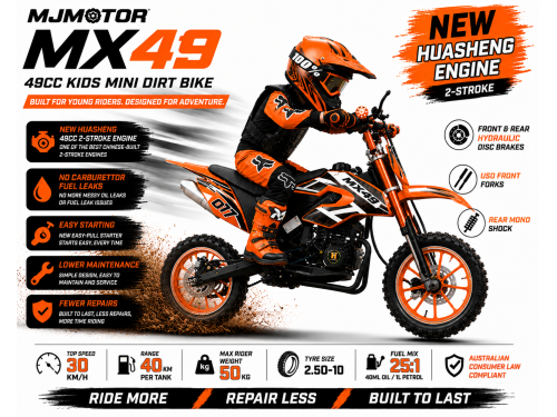 MX49 49CC DIRT BIKE KIDS PEE WEE MOTORCYCLE ATV 50CC HYDRAULIC BRAKES ORANGE