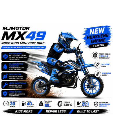 MX49 49CC DIRT BIKE KIDS PEE WEE MOTORCYCLE ATV 50CC HYDRAULIC BRAKES BLUE