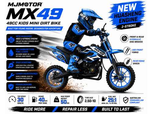 MX49 49CC DIRT BIKE KIDS PEE WEE MOTORCYCLE ATV 50CC HYDRAULIC BRAKES BLUE