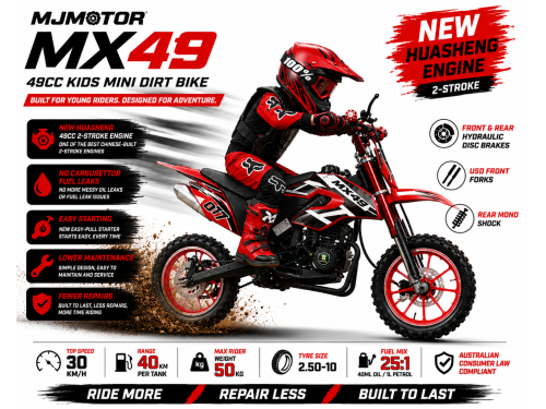 MX49 49CC DIRT BIKE KIDS PEE WEE MOTORCYCLE ATV 50CC HYDRAULIC BRAKES RED