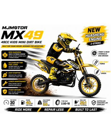 MX49 49CC DIRT BIKE KIDS PEE WEE MOTORCYCLE ATV 50CC HYDRAULIC BRAKES YELLOW