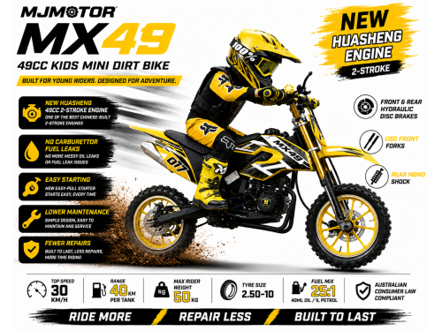 MX49 49CC DIRT BIKE KIDS PEE WEE MOTORCYCLE ATV 50CC HYDRAULIC BRAKES YELLOW