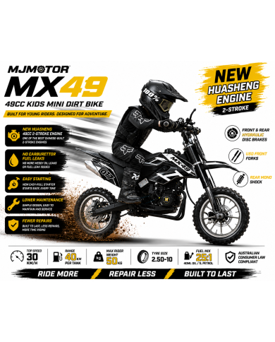 MX49 49CC DIRT BIKE KIDS PEE WEE MOTORCYCLE ATV 50CC HYDRAULIC BRAKES BLACK