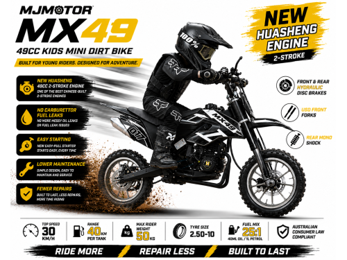 MX49 49CC DIRT BIKE KIDS PEE WEE MOTORCYCLE ATV 50CC HYDRAULIC BRAKES BLACK